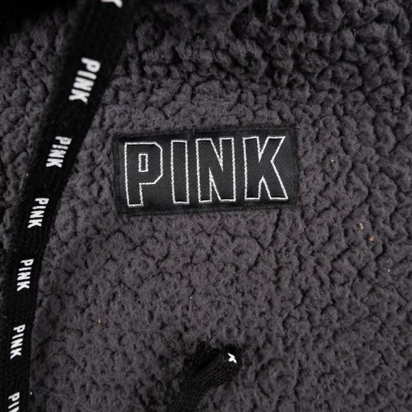 PINK by Victoria's Secret grey 1/2 zip sherpa fleece hoodie size L - Picture 5 of 10